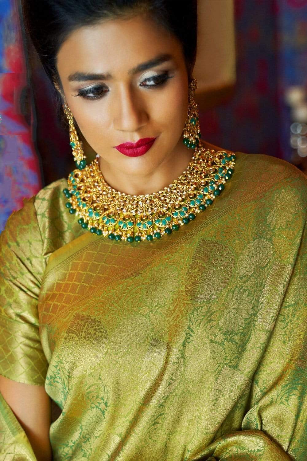 Woebegone Green Kanjivaram Silk Saree With Outstanding Blouse Piece - Colorful Saree