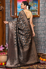 Engrossing Black Kanjivaram Silk Saree With Fantabulous Blouse Piece - Colorful Saree