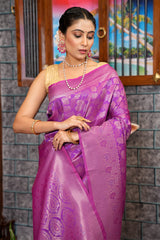 Captivating Purple Kanjivaram Silk Saree With Ravishing Blouse Piece - Colorful Saree