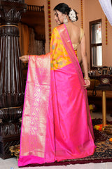 Prominent Yellow Organza Silk Saree With Snappy Blouse Piece - Colorful Saree