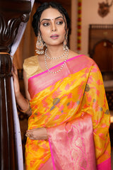 Prominent Yellow Organza Silk Saree With Snappy Blouse Piece - Colorful Saree