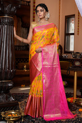 Prominent Yellow Organza Silk Saree With Snappy Blouse Piece - Colorful Saree