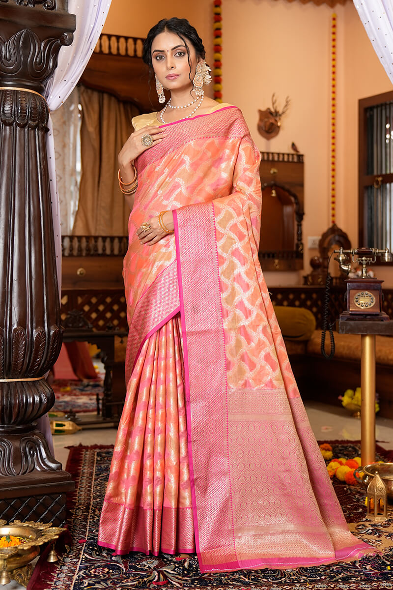 Preferable Pink Organza Silk Saree With Fantabulous Blouse Piece - Colorful Saree