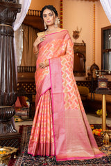 Preferable Pink Organza Silk Saree With Fantabulous Blouse Piece - Colorful Saree