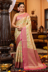 Prettiest Pista Organza Silk Saree With Twirling Blouse Piece - Colorful Saree