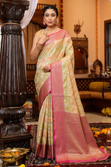 Prettiest Pista Organza Silk Saree With Twirling Blouse Piece - Colorful Saree