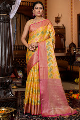 Entrancing Yellow Organza Silk Saree With Glittering Blouse Piece - Colorful Saree