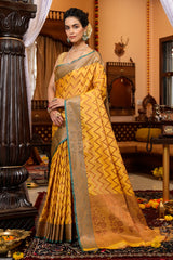 Bucolic Yellow Soft Banarasi Silk Saree With Lissome Fairytale Piece - Colorful Saree