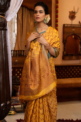 Bucolic Yellow Soft Banarasi Silk Saree With Lissome Fairytale Piece - Colorful Saree