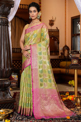 Opulent Mehndi Organza Silk Saree With Adoring Blouse Piece - Colorful Saree