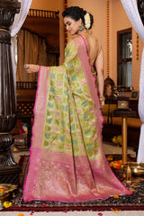 Opulent Mehndi Organza Silk Saree With Adoring Blouse Piece - Colorful Saree