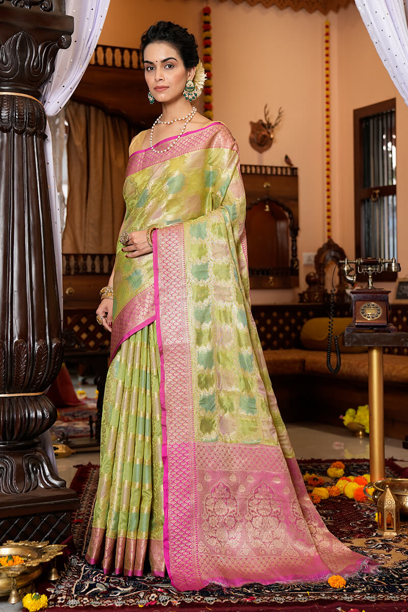 Opulent Mehndi Organza Silk Saree With Adoring Blouse Piece - Colorful Saree