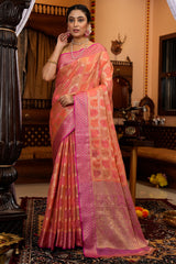 Exceptional Pink Organza Silk Saree With Prominent Blouse Piece - Colorful Saree