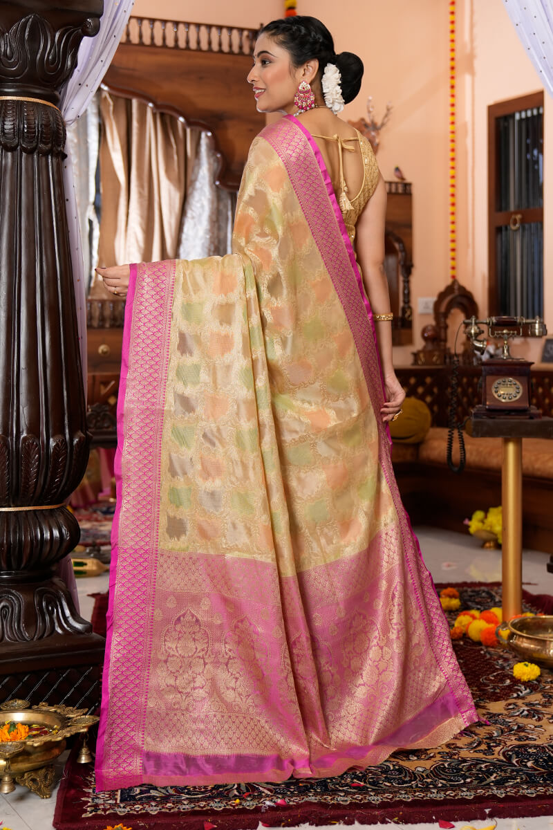 Mesmeric Pista Organza Silk Saree With Flamboyant Blouse Piece - Colorful Saree