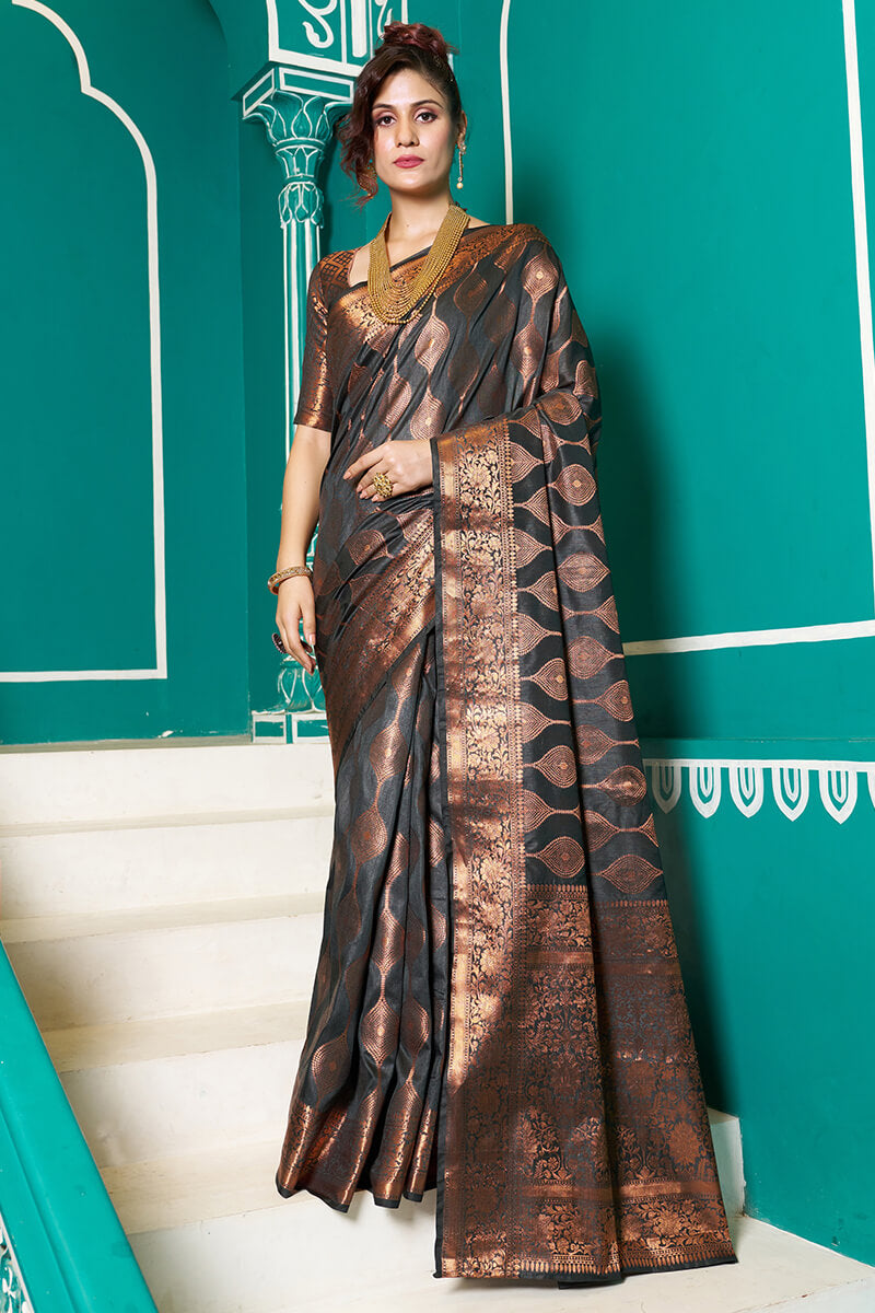 extravagant Black Soft Banarasi Silk Saree With Murmurous Blouse Piece - Colorful Saree