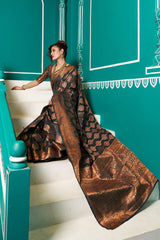 extravagant Black Soft Banarasi Silk Saree With Murmurous Blouse Piece - Colorful Saree