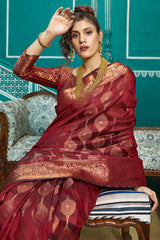 Stunner Maroon Soft Banarasi Silk Saree With Classic Blouse Piece - Colorful Saree