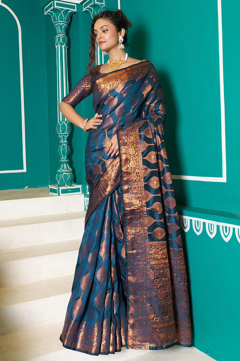 Seraglio Navy Blue Soft Banarasi Silk Saree With Exquisite Blouse Piece - Colorful Saree