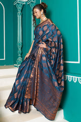 Seraglio Navy Blue Soft Banarasi Silk Saree With Exquisite Blouse Piece - Colorful Saree