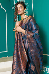 Seraglio Navy Blue Soft Banarasi Silk Saree With Exquisite Blouse Piece - Colorful Saree