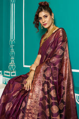 Inspiring Purple Soft Banarasi Silk Saree With Fairytale Blouse Piece - Colorful Saree