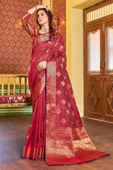 Comely Maroon Soft Banarasi Silk Saree With Excellent Blouse Piece - Colorful Saree