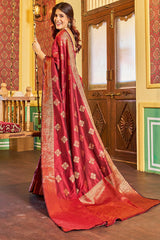 Comely Maroon Soft Banarasi Silk Saree With Excellent Blouse Piece - Colorful Saree