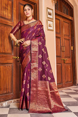 Cynosure Purple Soft Banarasi Silk Saree With Brood Blouse Piece - Colorful Saree