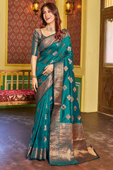 Dalliance Rama Soft Banarasi Silk Saree With Ebullience Blouse Piece - Colorful Saree