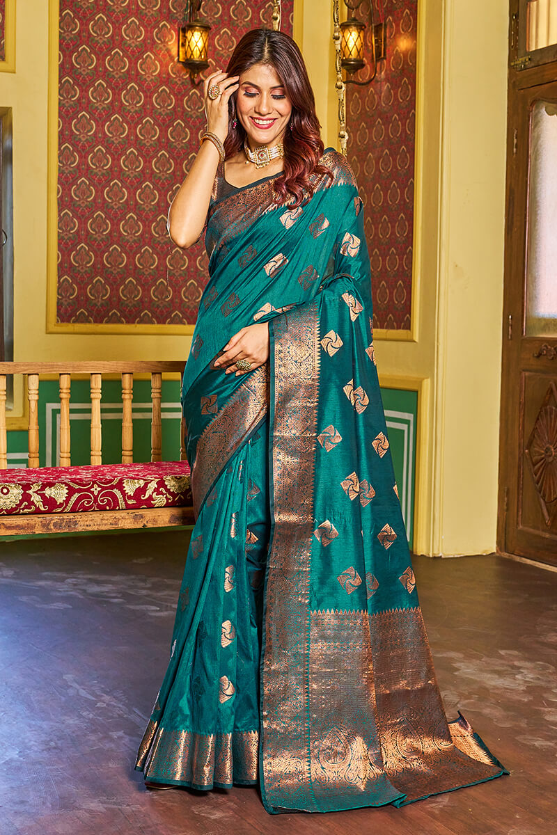 Dalliance Rama Soft Banarasi Silk Saree With Ebullience Blouse Piece - Colorful Saree