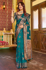 Dalliance Rama Soft Banarasi Silk Saree With Ebullience Blouse Piece - Colorful Saree