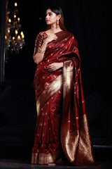 Lassitude Maroon Banarasi Silk Saree With Smashing Blouse Piece - Colorful Saree