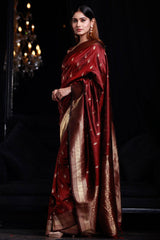 Lassitude Maroon Banarasi Silk Saree With Smashing Blouse Piece - Colorful Saree