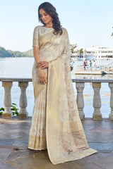 Glowing Beige Kanjivaram Silk Saree With Preferable Blouse Piece - Colorful Saree