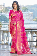 Smart Dark Pink Kanjivaram Silk Saree With Ailurophile Blouse Piece - Colorful Saree