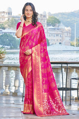 Smart Dark Pink Kanjivaram Silk Saree With Ailurophile Blouse Piece - Colorful Saree