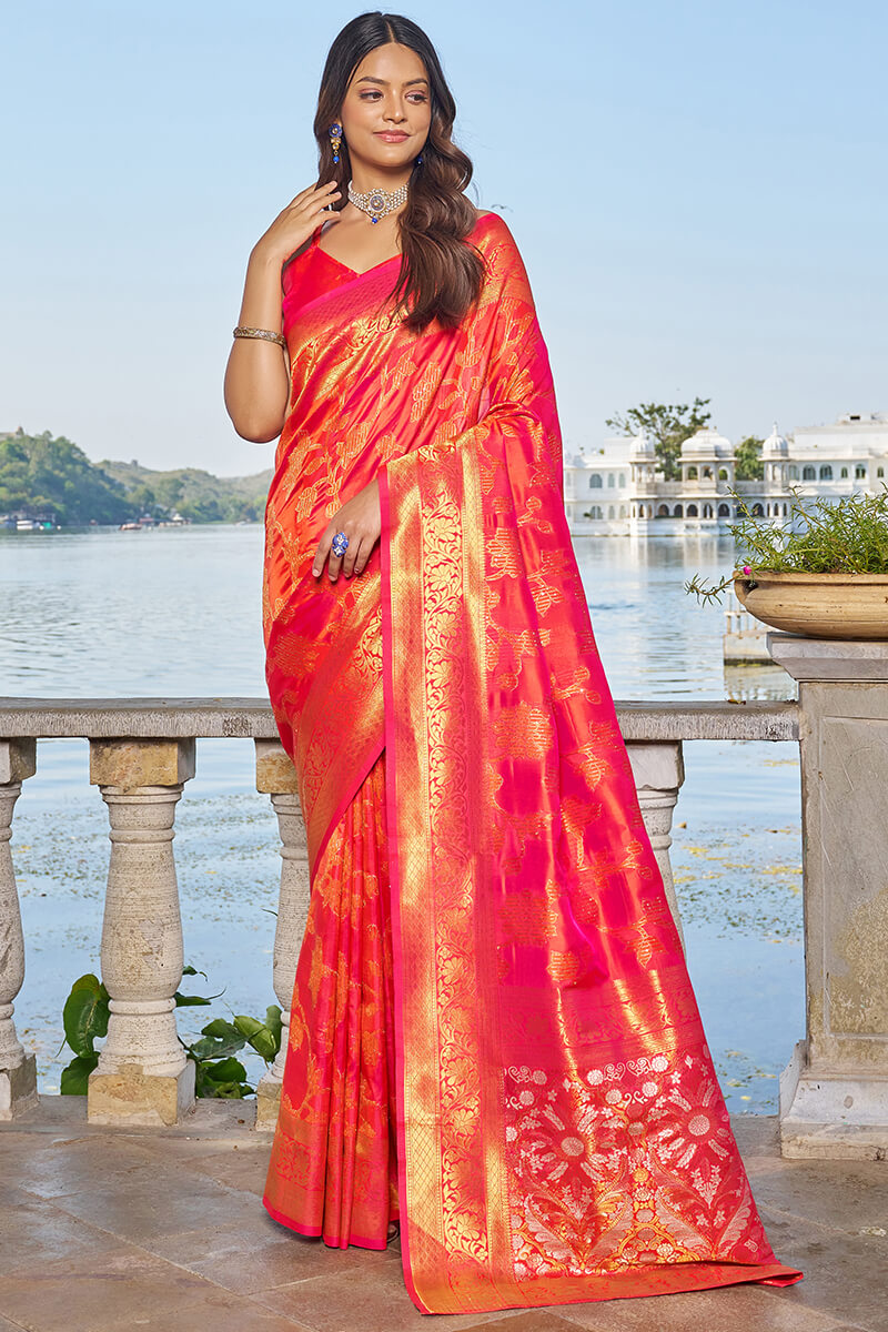 Surpassing Pink Kanjivaram Silk Saree With Embrocation Blouse Piece - Colorful Saree