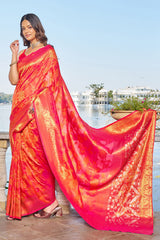 Surpassing Pink Kanjivaram Silk Saree With Embrocation Blouse Piece - Colorful Saree