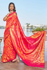 Surpassing Pink Kanjivaram Silk Saree With Embrocation Blouse Piece - Colorful Saree