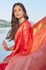 Surpassing Pink Kanjivaram Silk Saree With Embrocation Blouse Piece - Colorful Saree