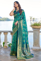 Jazzy Rama Kanjivaram Silk Saree With Engaging Blouse Piece - Colorful Saree