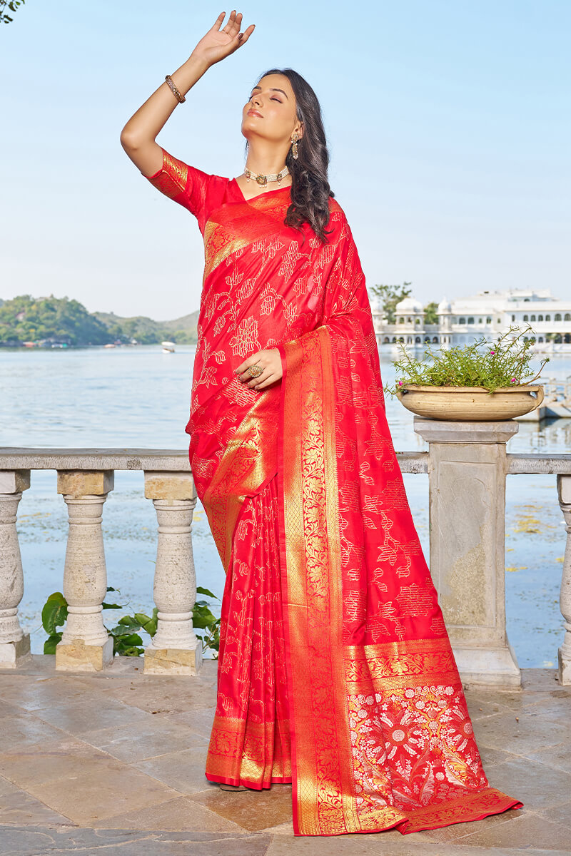 Desiring Red Kanjivaram Silk Saree With Supernal Blouse Piece - Colorful Saree
