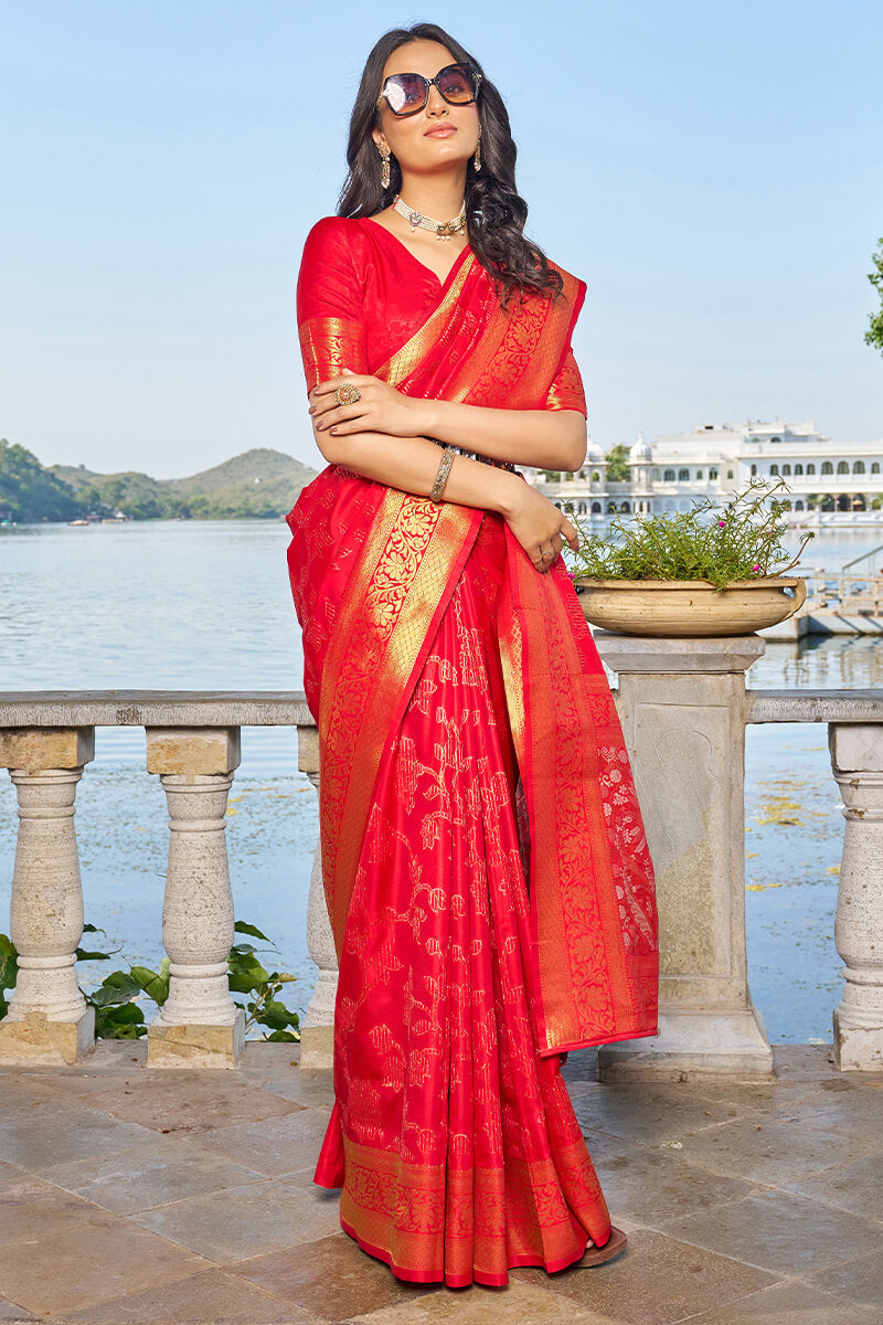 Desiring Red Kanjivaram Silk Saree With Supernal Blouse Piece - Colorful Saree