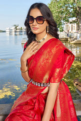 Desiring Red Kanjivaram Silk Saree With Supernal Blouse Piece - Colorful Saree