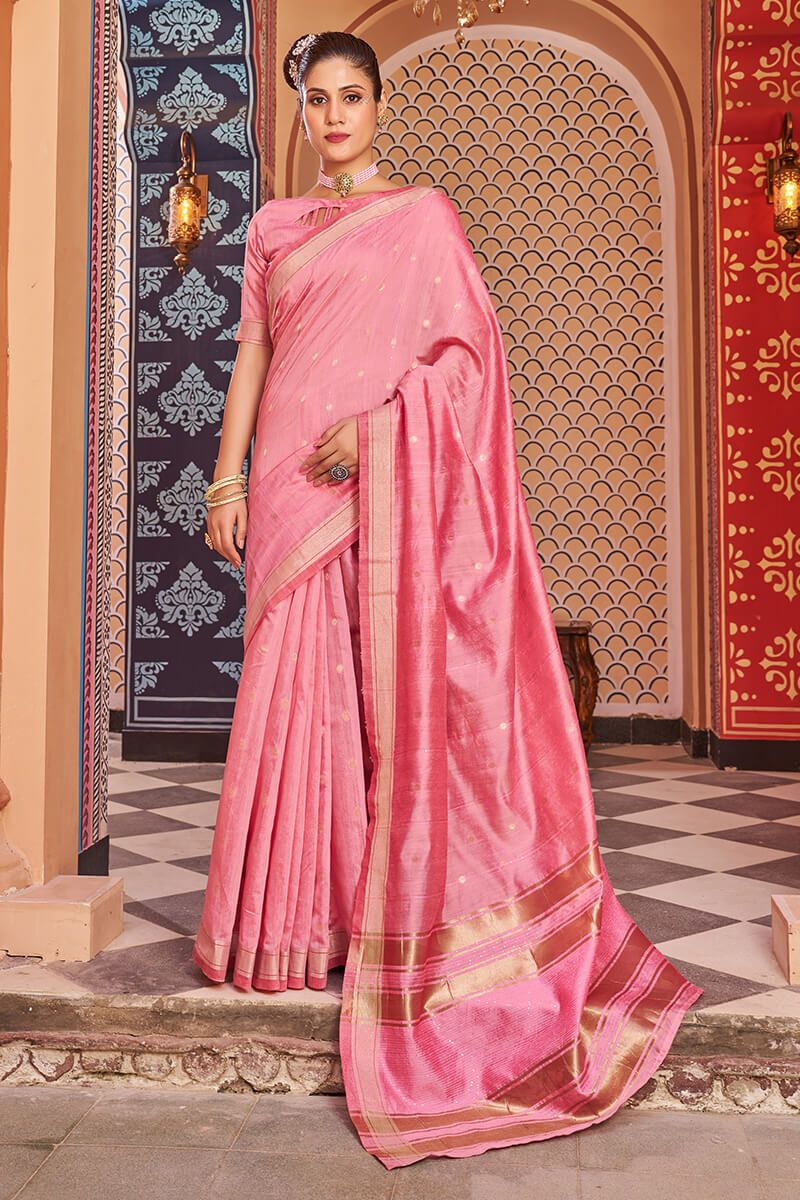 Forbearance Baby Pink Linen Cotton Silk Saree With Lassitude Blouse Piece - Colorful Saree