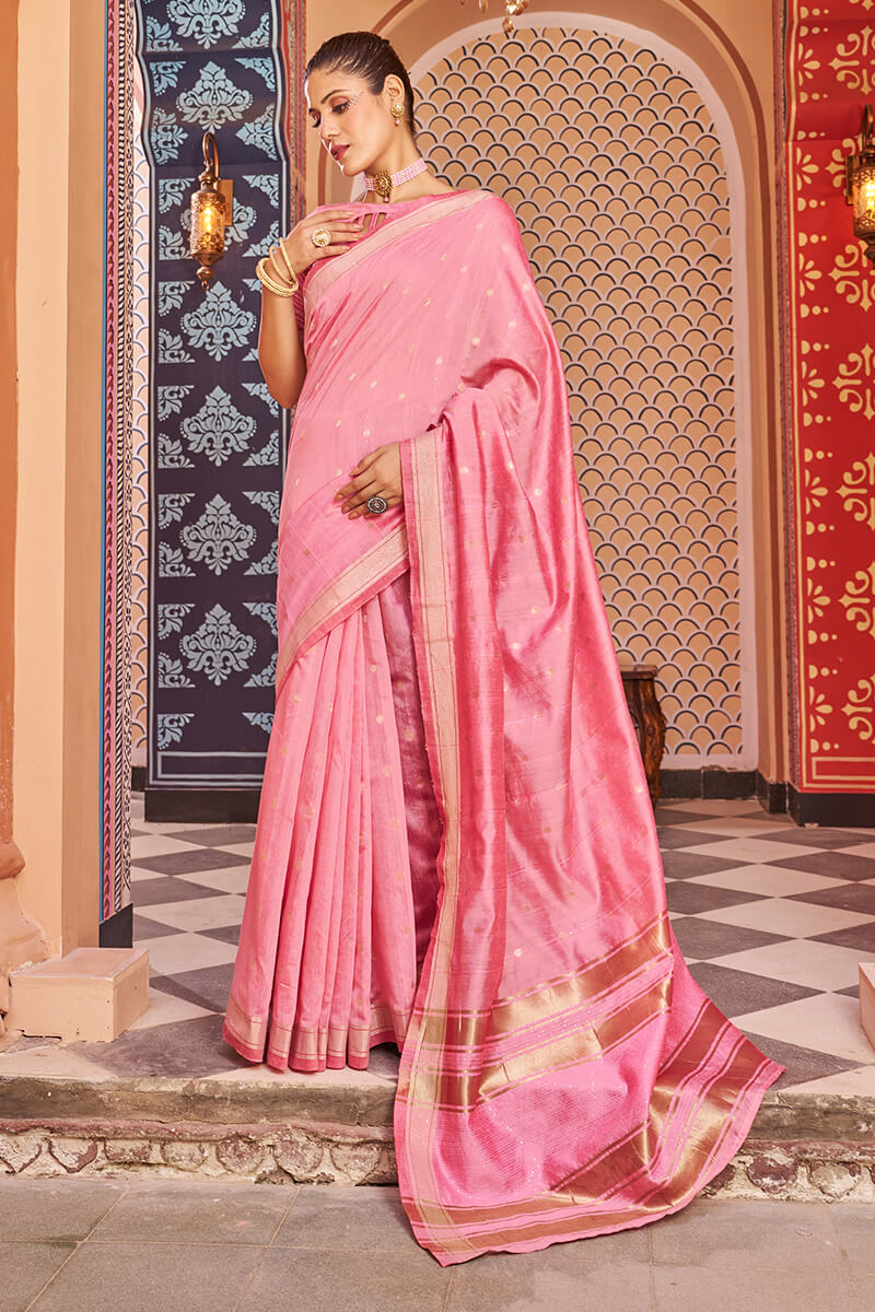 Forbearance Baby Pink Linen Cotton Silk Saree With Lassitude Blouse Piece - Colorful Saree