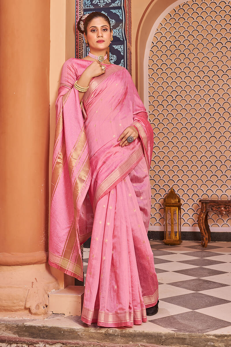 Forbearance Baby Pink Linen Cotton Silk Saree With Lassitude Blouse Piece - Colorful Saree