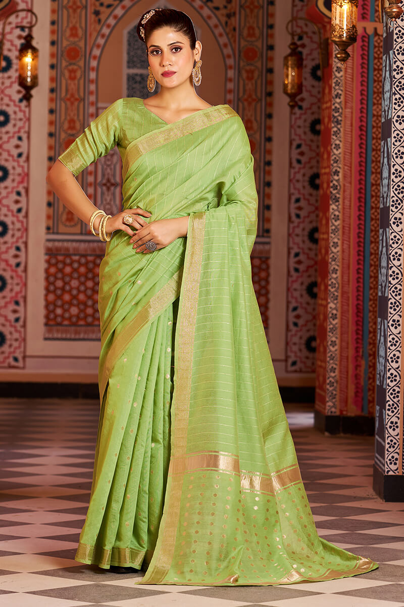 Nemesis Green Linen Cotton Silk Saree With Propinquity Blouse Piece - Colorful Saree