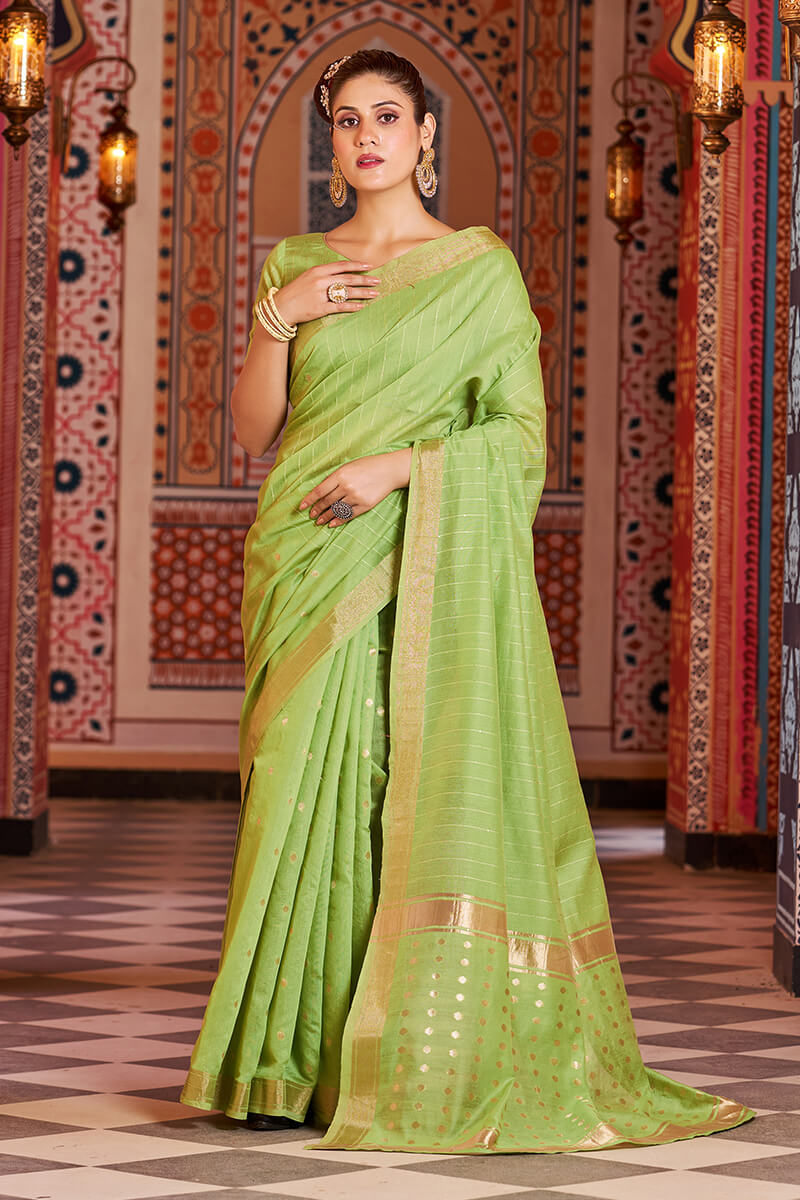 Nemesis Green Linen Cotton Silk Saree With Propinquity Blouse Piece - Colorful Saree