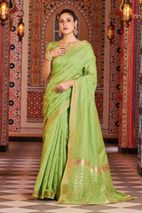 Nemesis Green Linen Cotton Silk Saree With Propinquity Blouse Piece - Colorful Saree